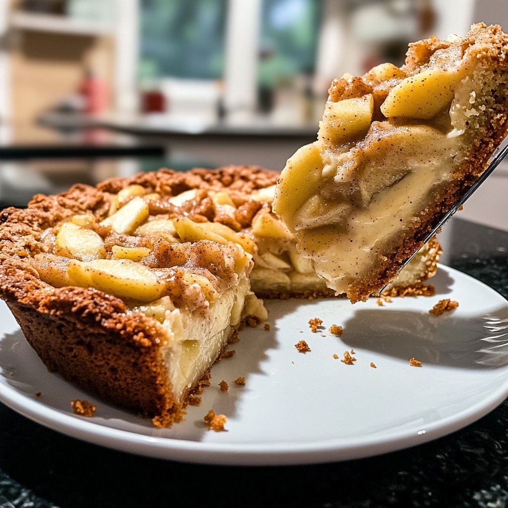 Traditioneller Apfelkuchen mit Pudding und Zimtstreuseln