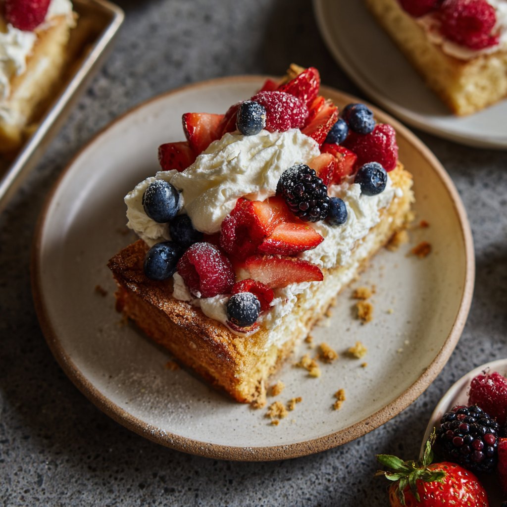 Blechkuchen mit Beeren und Sahne