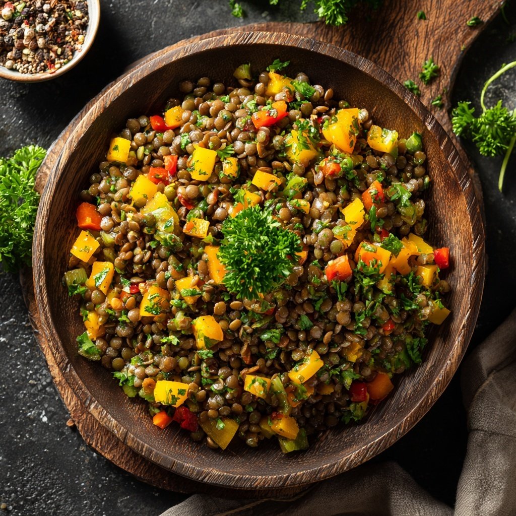 Mittagessen mit Linsensalat